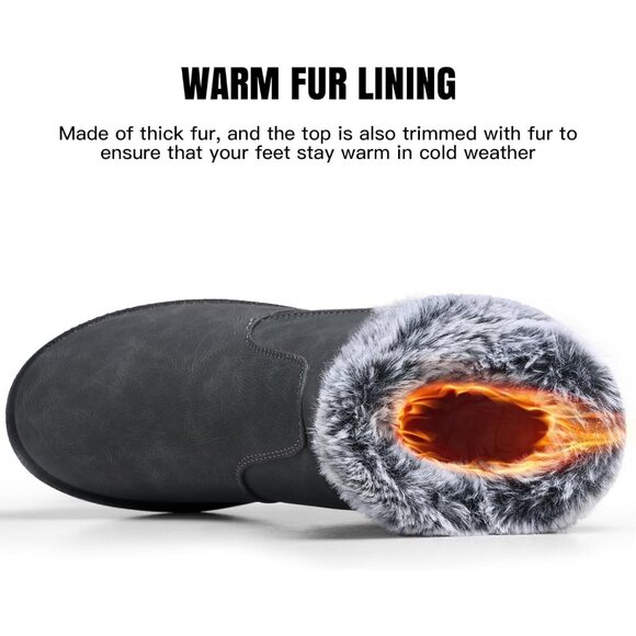 Women's Waterproof Snow Boot Warm Ankle Fur Lined Booties Insulated Shoes Grey - Picture 6 of 6